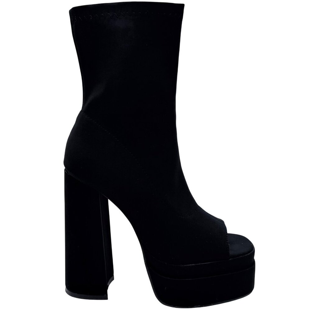 NIB Black Platform Open Toe Chunky Heel Lug Sole Casual Sexy Ankle Boots 10 - Picture 7 of 16